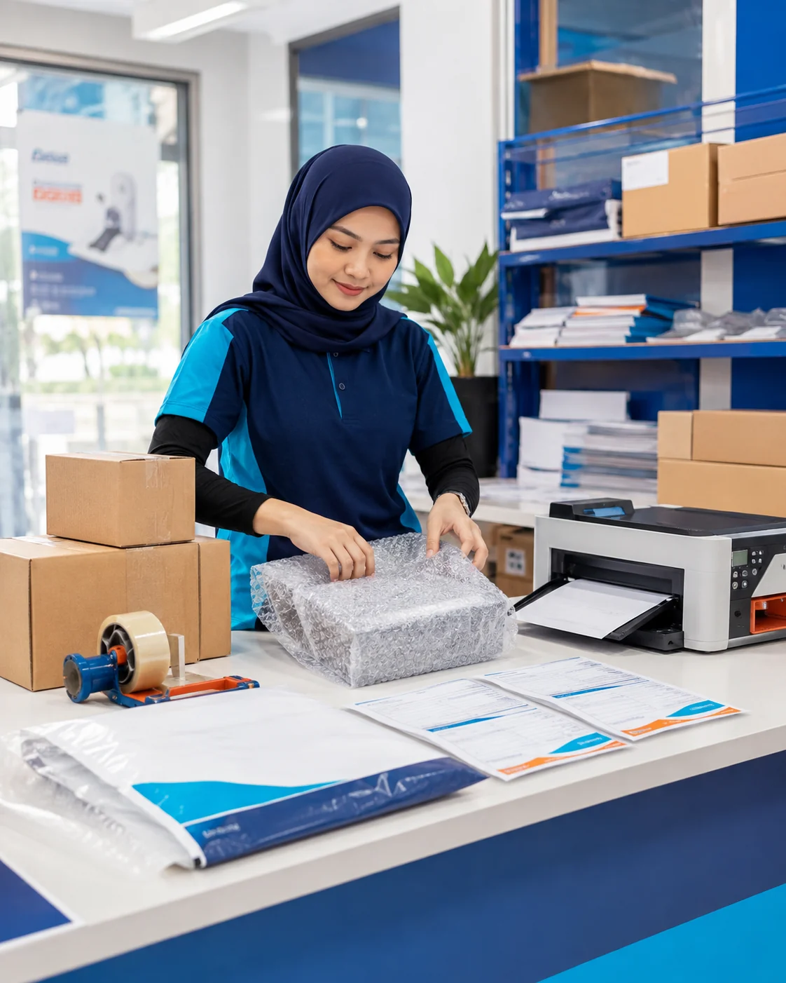 Packaging and printing workbench at an iExpress outlet